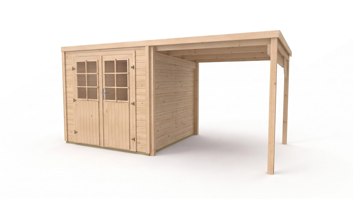 weka Gartenhaus Lugo 2 mit Anbau, 424 x 217 cm, 19 mm – Ansicht 2