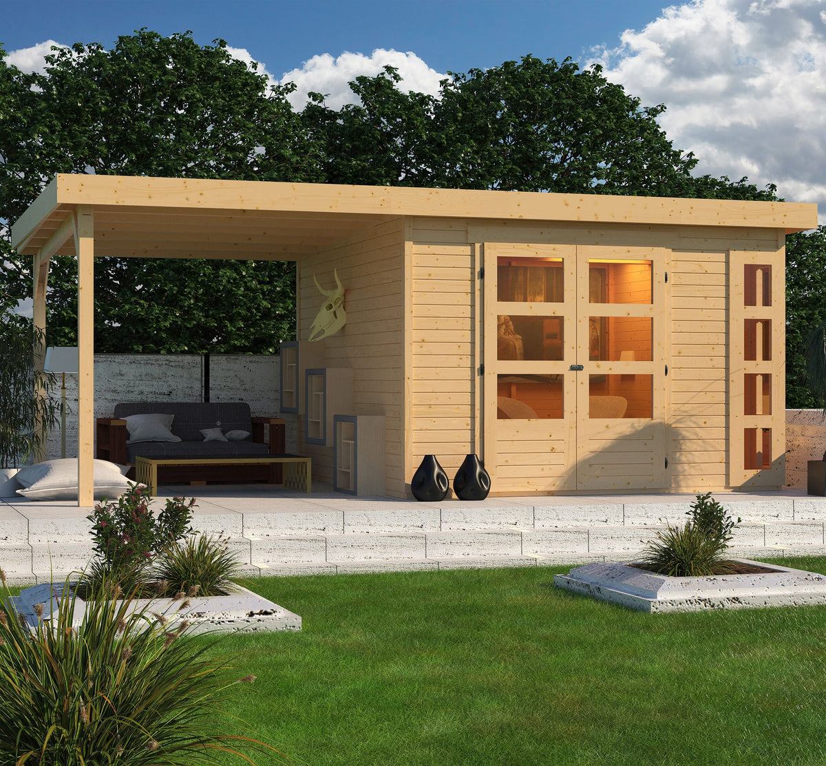 Karibu Gartenhaus Nordsee 6, 334 x 331 cm, mit Vordach