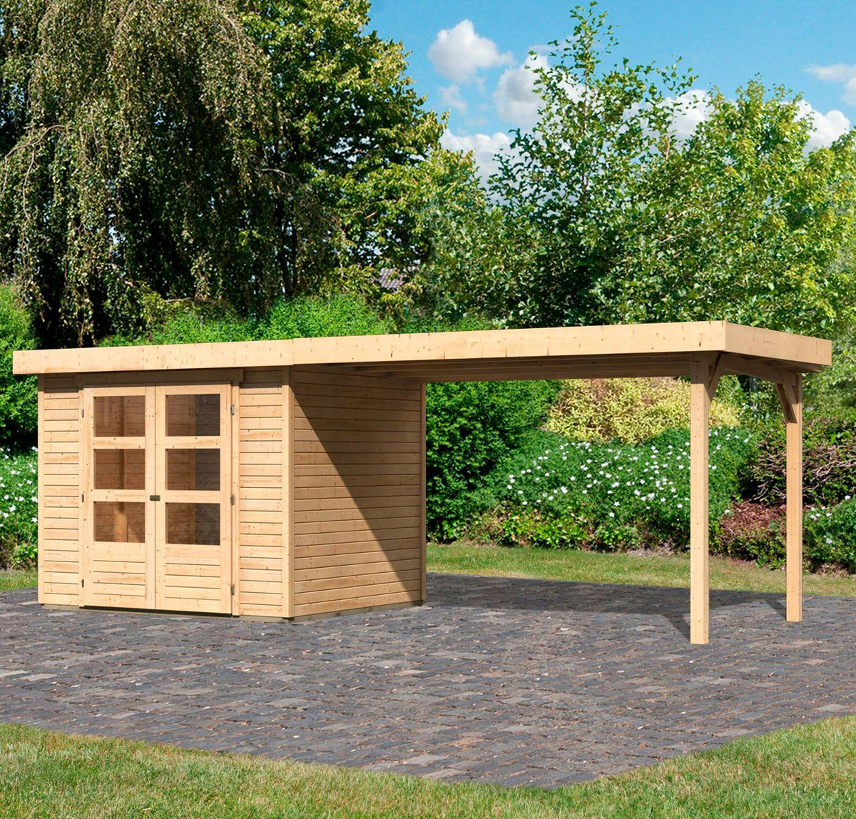 Karibu Gartenhaus Arnis, 266 x 238 cm, mit Anbaudach