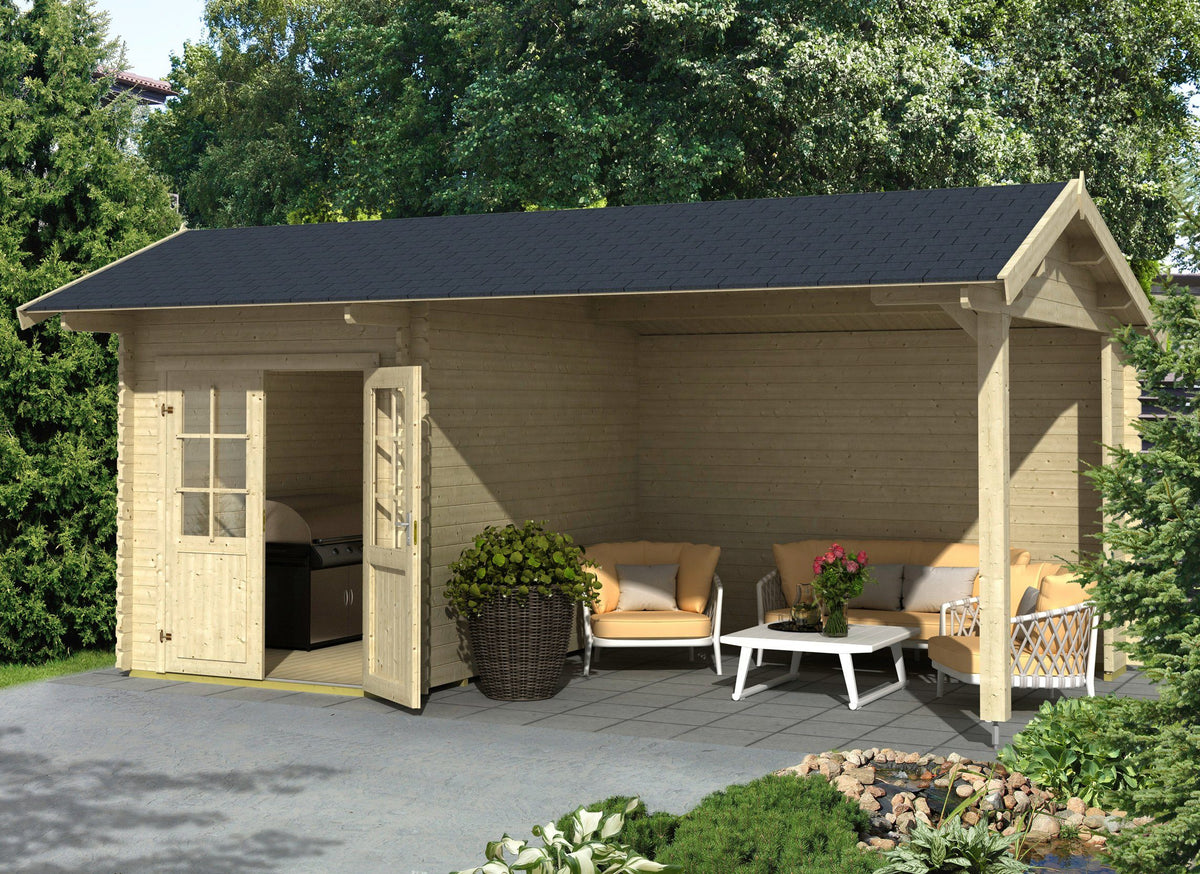 LASITA MAJA Gartenhaus Kenzo 300, 580 x 389 cm, 34 mm, mit Anbau
