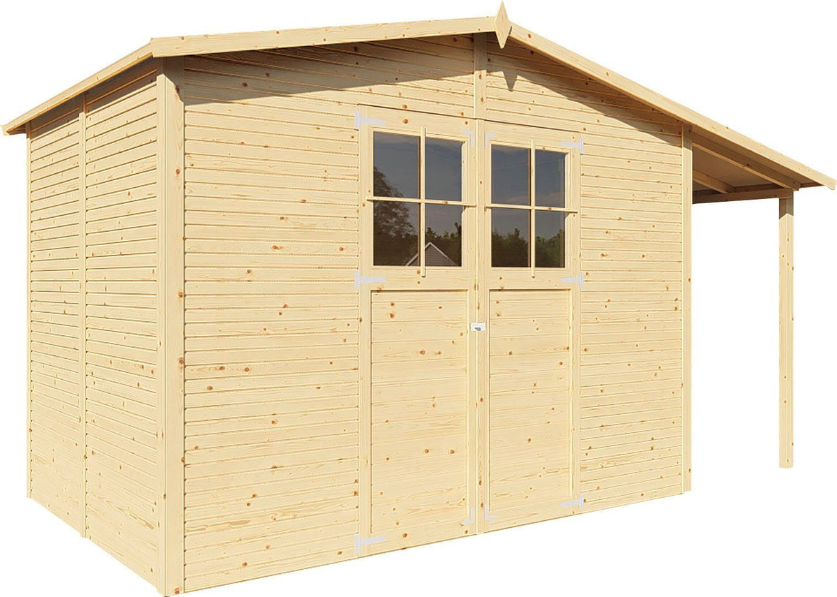 KONIFERA Gartenhaus Alto 4 PLUS Fineline Satteldach, 440 x 209 cm, mit Anbaudach – Ansicht 2