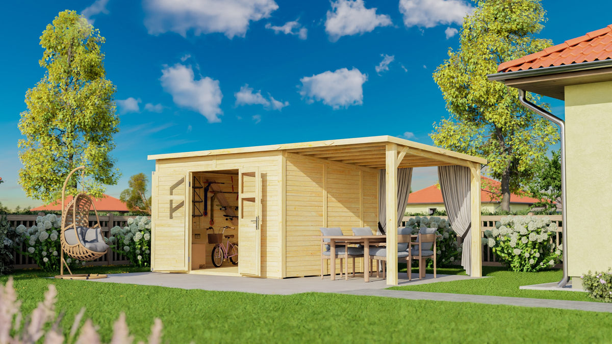 BERTILO Gartenhaus Baltrum 2 Set, 601 x 306 cm, mit Fußboden