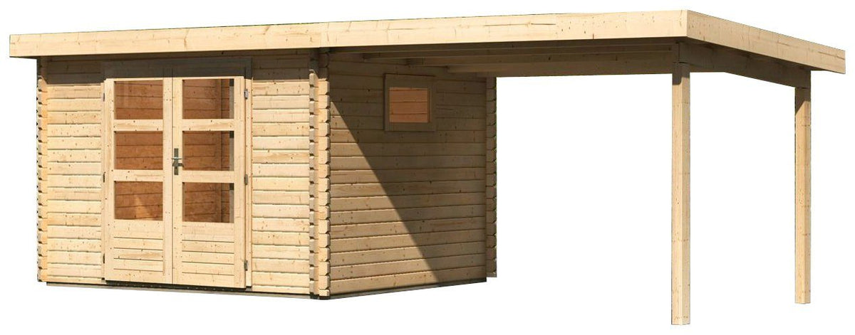Karibu Gartenhaus Trittau 3, 616,5 x 333 cm, mit Anbaudach – Ansicht 2