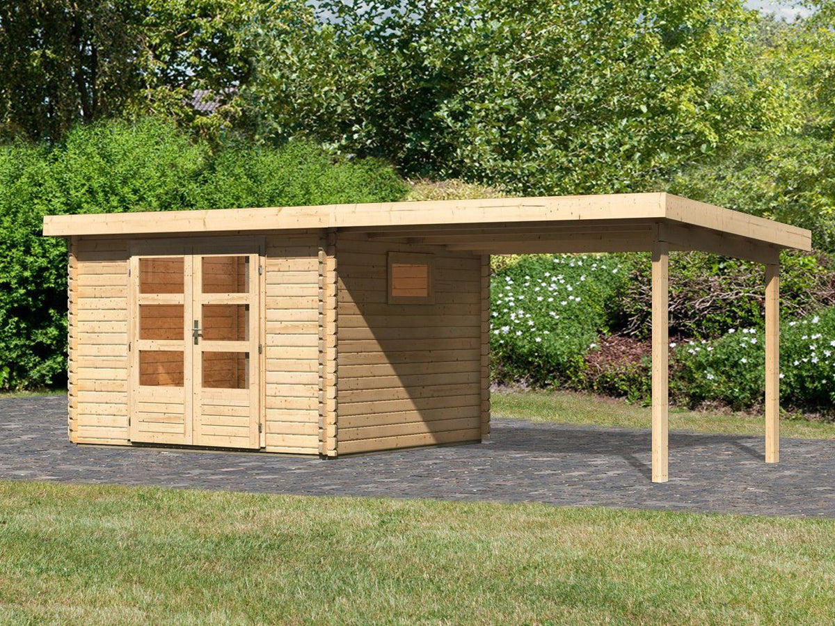 Karibu Gartenhaus Trittau 3, 616,5 x 333 cm, mit Anbaudach