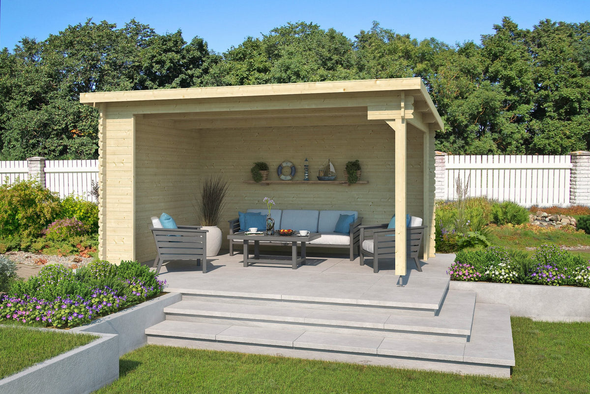 LASITA MAJA Gartenhaus Unterstand Columbus, 445 x 349 cm, 34 mm, mit Terrasse