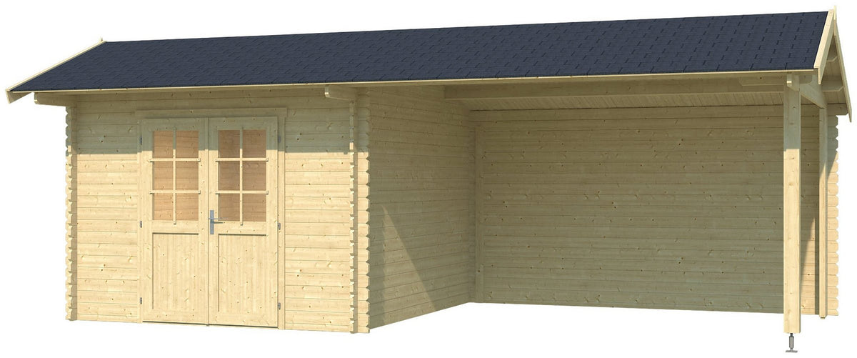 LASITA MAJA Gartenhaus New York, 700 x 389 cm, 34 mm, mit Anbau – Ansicht 2