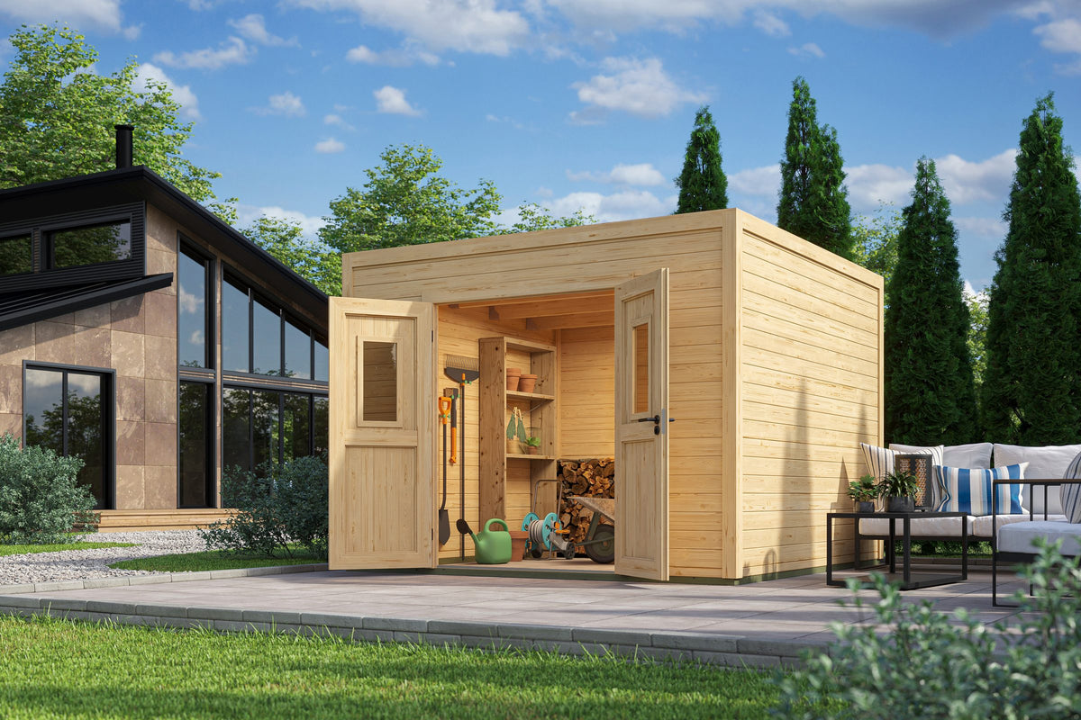 Nordic Holz Gartenhaus Felix 3, 300 x 304,6 cm, mit Anbau