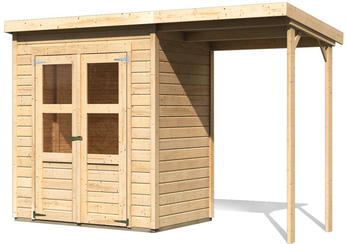 KONIFERA Gartenhaus Akamaru 2, 329 x 142 cm, mit Anbaudach – Ansicht 2