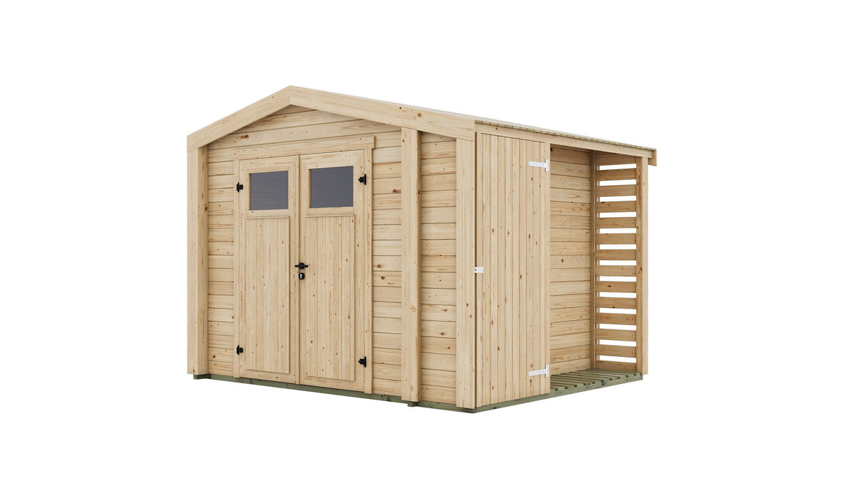 weka Gartenhaus Killarney, 361 x 313 cm, mit Anbau und Holzlager – Ansicht 2