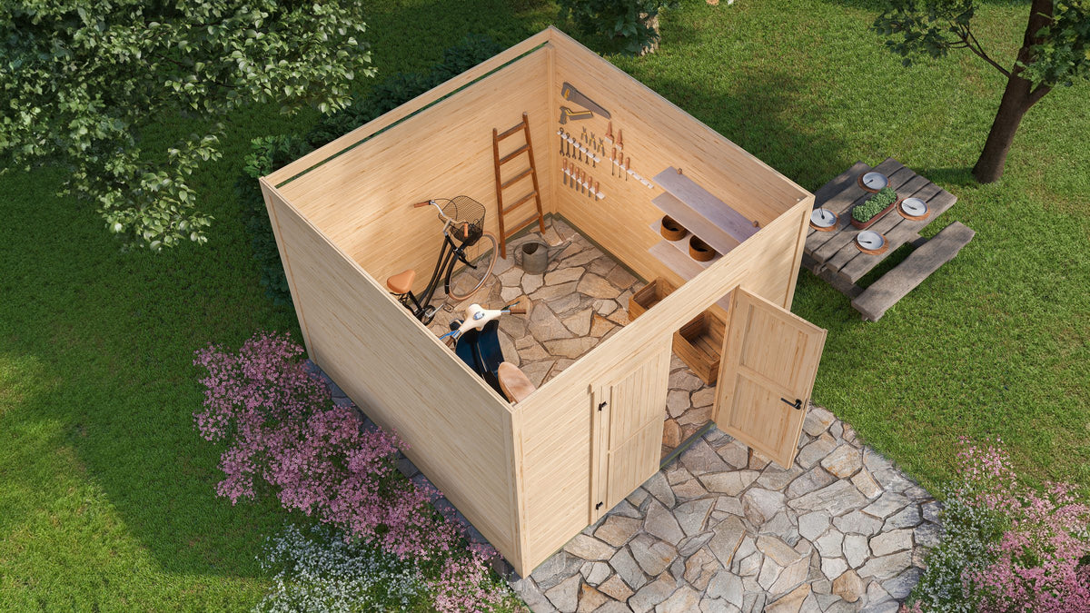 Nordic Holz Gartenhaus Fynn 3, 300 x 304,6 cm, mit Anbau – Ansicht 3