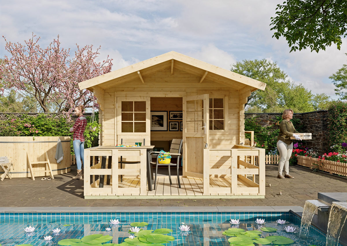 KONIFERA Gartenhaus Kallenberg 2, 340 x 443 cm, mit Fußboden und Terrasse