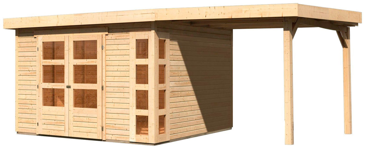 Karibu Gartenhaus Nordsee 6, 334 x 331 cm, mit Vordach – Ansicht 2
