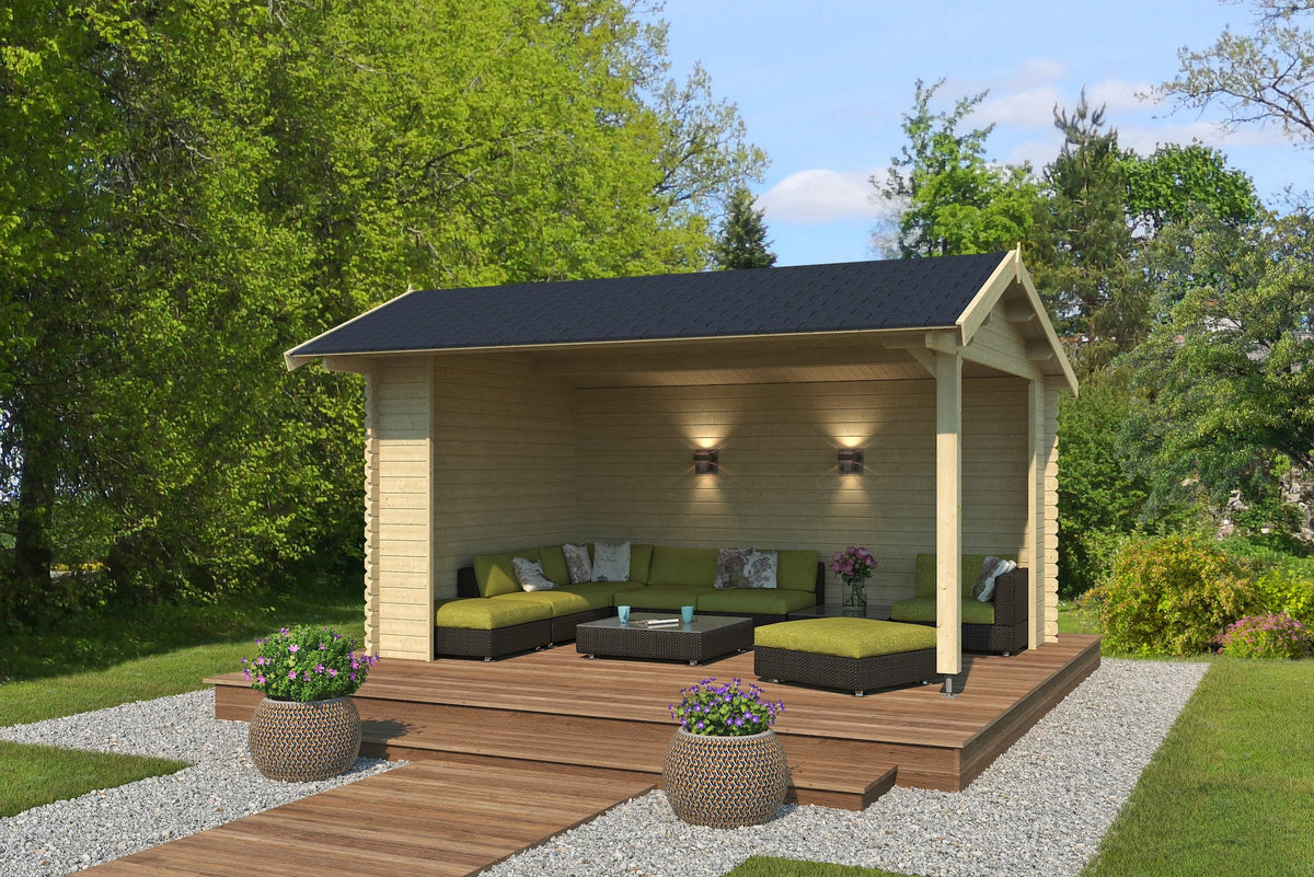 LASITA MAJA Gartenhaus Unterstand/Lounge San Diego, 445 x 389 cm, 34 mm, mit Terrasse