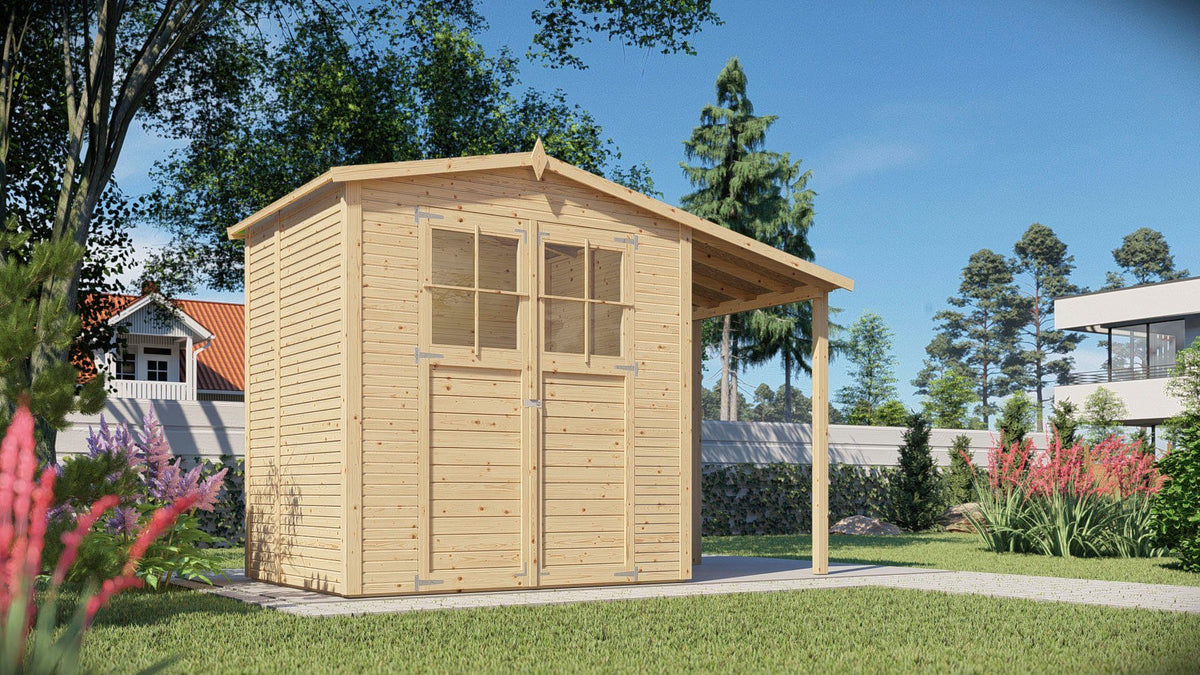 KONIFERA Gartenhaus Alto 2 PLUS Fineline Satteldach, 343 x 169 cm, mit Anbaudach – Ansicht 3
