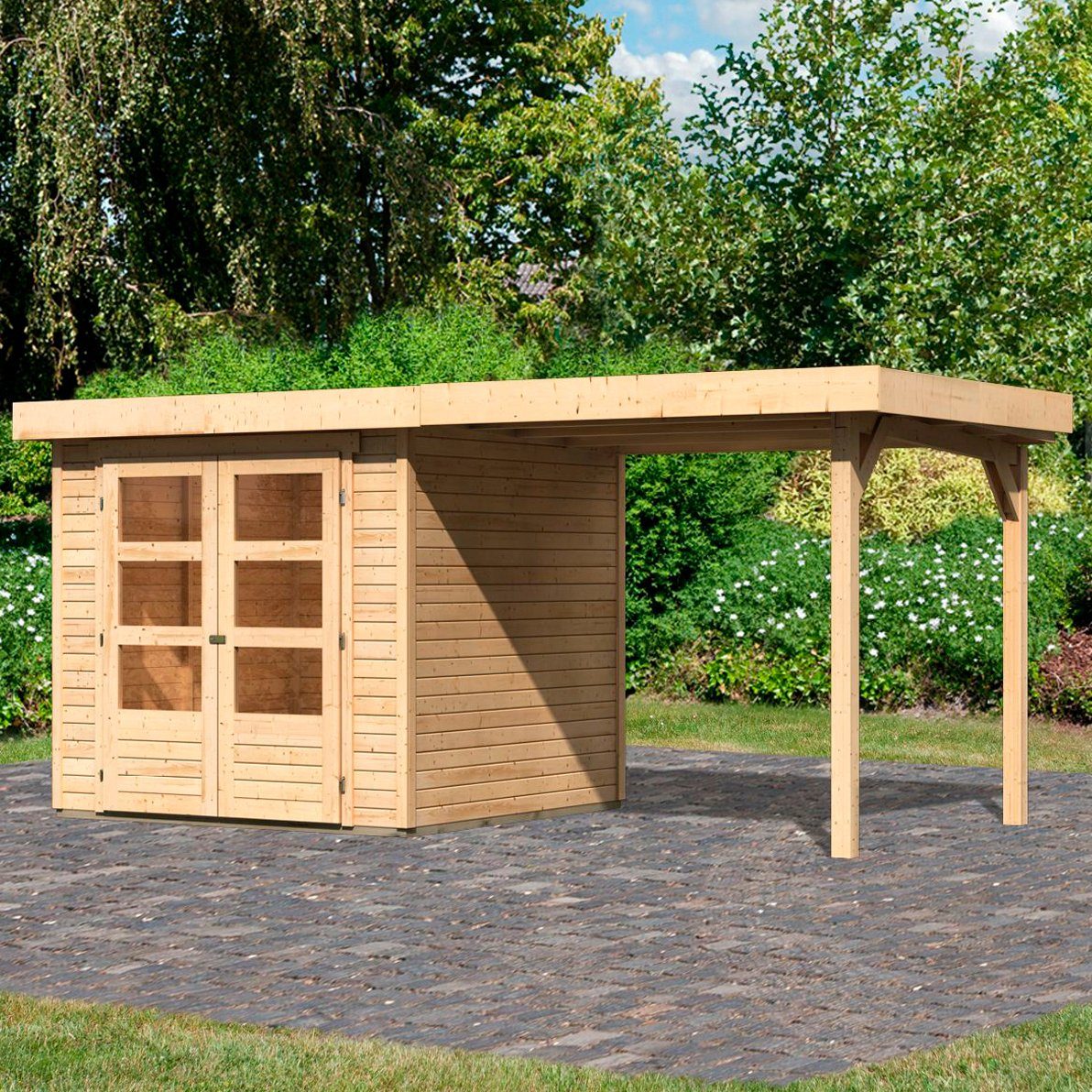 Karibu Gartenhaus Arnis, 242 x 238 cm, mit Anbaudach
