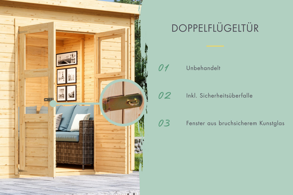 KONIFERA Gartenhaus Akamaru 2, 329 x 142 cm, mit Anbaudach – Ansicht 3