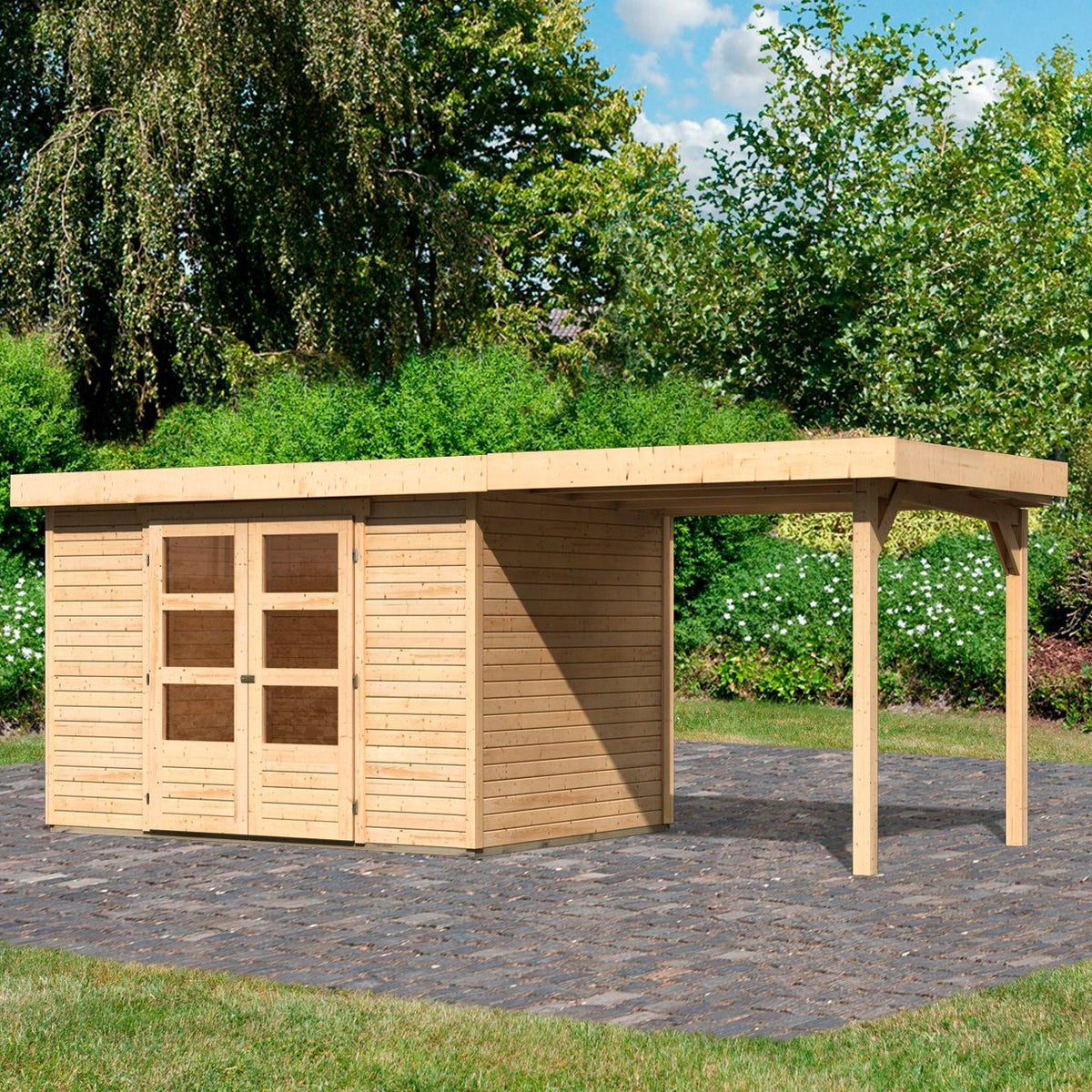 Karibu Gartenhaus Arnis, 330 x 238 cm, mit Anbaudach