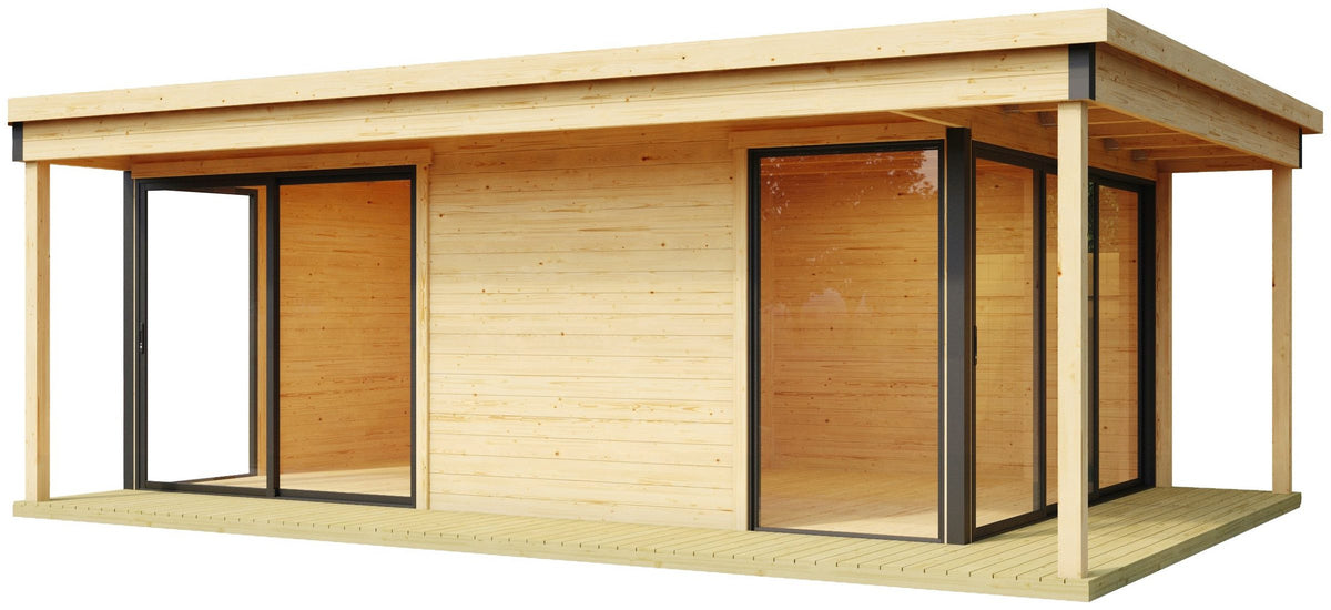 LASITA MAJA Gartenhaus Domeo 3 Loggia, 608,4 x 418,9 cm, mit Vordach und Anbau – Ansicht 2