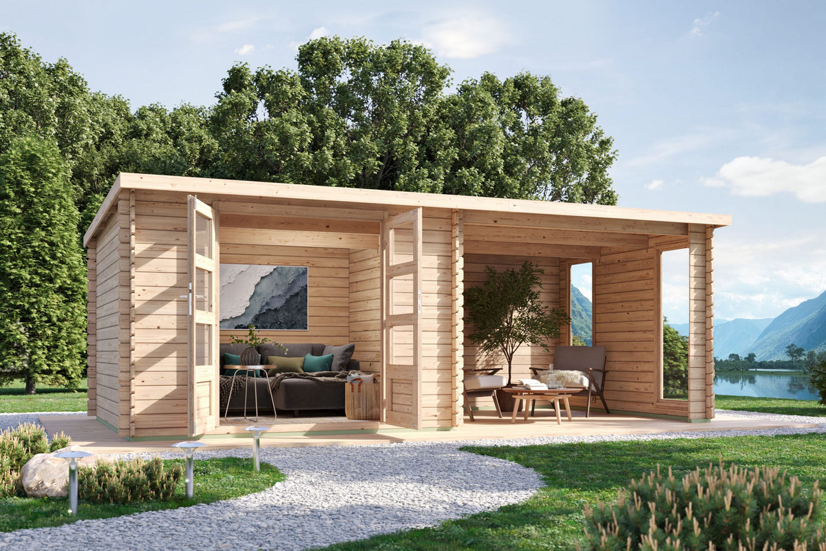 Karibu Gartenhaus Remus inkl Anbaudach 3m, 571 x 297 cm