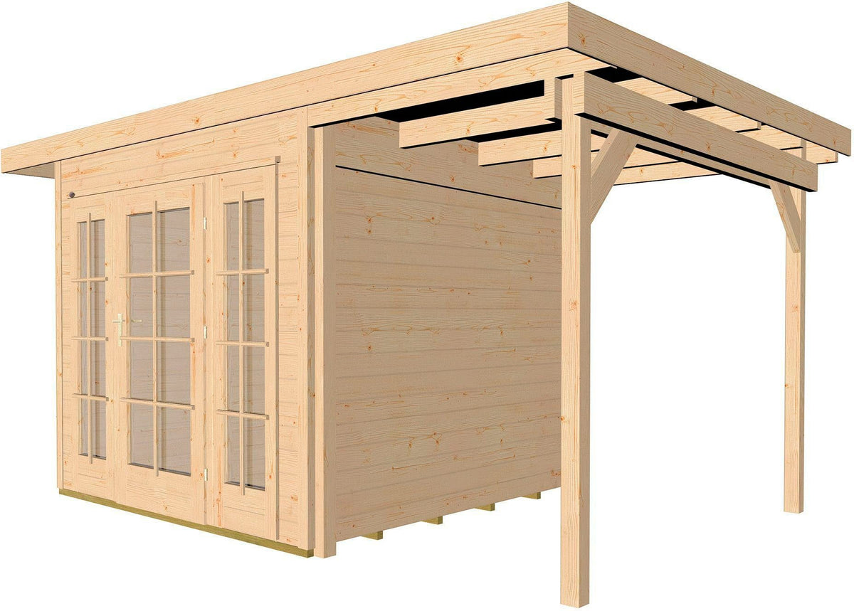 weka Gartenhaus Panorama 172 Gr.2, 614 x 342 cm, 21 mm, mit Anbau – Ansicht 2